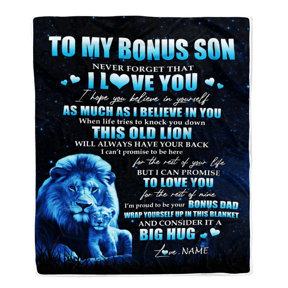 Personalized To My Bonus Son Lion Blanket From Stepfather Never Forget I Love You Stepson Birthday Graduation Christmas Customized Fleece Throw Blanket | siriusteestore