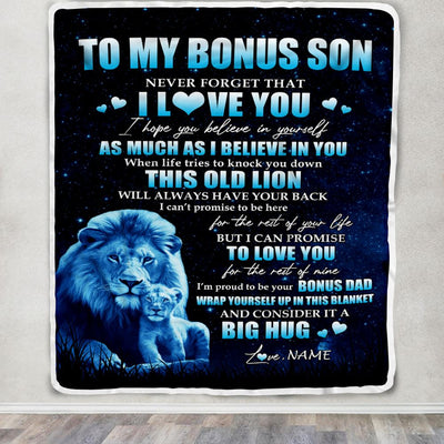 Personalized To My Bonus Son Lion Blanket From Stepfather Never Forget I Love You Stepson Birthday Graduation Christmas Customized Fleece Throw Blanket | siriusteestore