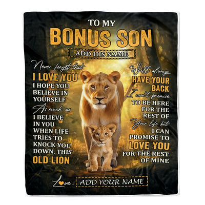 Personalized To My Bonus Son Lion Blanket From Stepmom Never Forget That I Love You Stepson Birthday Gifts Graduation Christmas Customized Fleece Blanket | siriusteestore