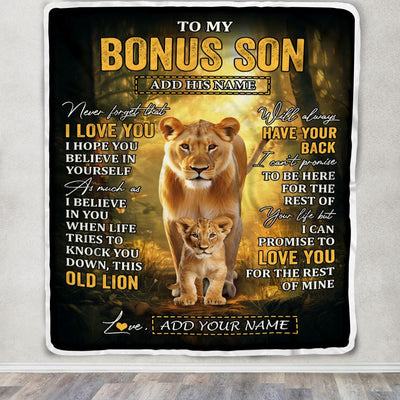 Personalized To My Bonus Son Lion Blanket From Stepmom Never Forget That I Love You Stepson Birthday Gifts Graduation Christmas Customized Fleece Blanket | siriusteestore