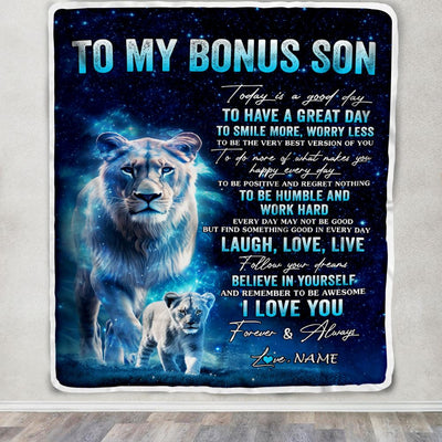 Personalized To My Bonus Son Lion Blanket From Stepmom Today Is A Good Day Stepson Gifts Birthday Graduation Christmas Customized Bed Fleece Throw Blanket | siriusteestore