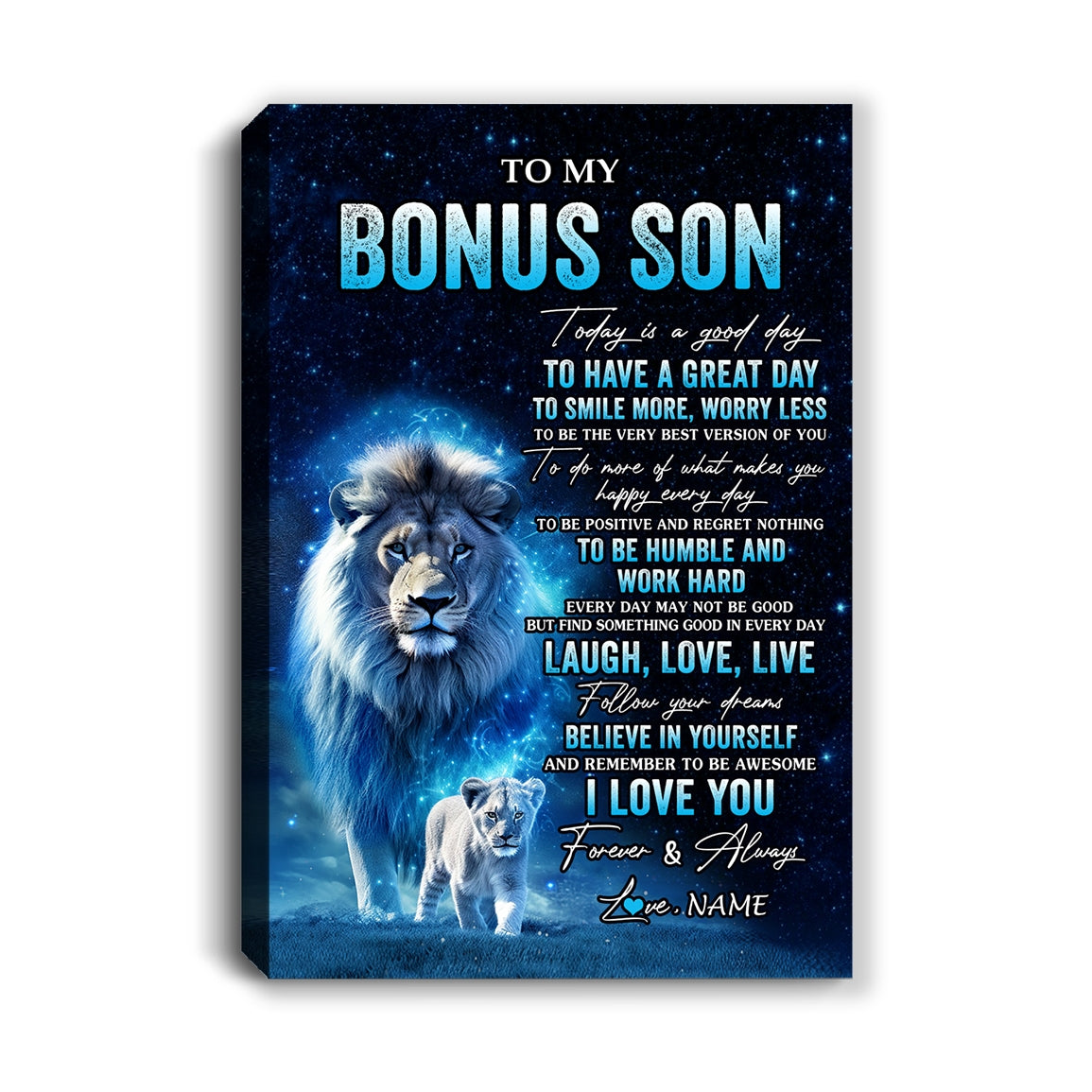 Personalized To My Bonus Son Lion Canvas From Stepdad Today Is A Good Day Stepson Gifts Birthday Graduation Christmas Custom Wall Art Print Framed Canvas | siriusteestore