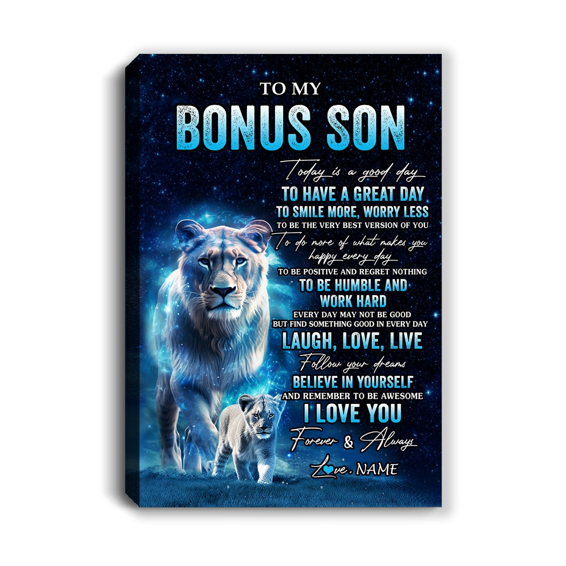 Personalized To My Bonus Son Lion Canvas From Stepmom Today Is A Good Day Stepson Gifts Birthday Graduation Christmas Custom Wall Art Print Framed Canvas | siriusteestore
