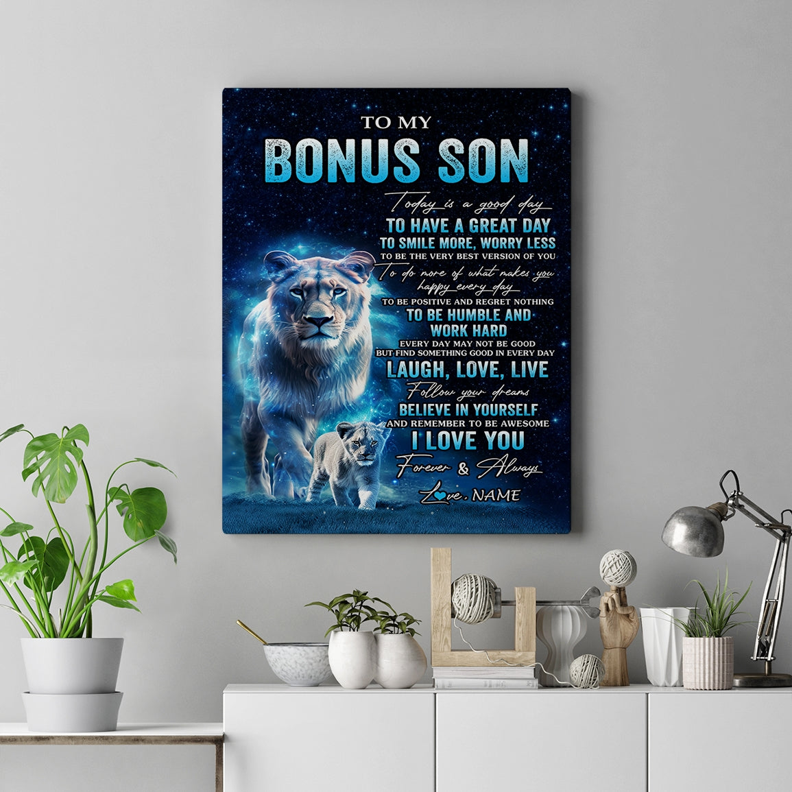 Personalized To My Bonus Son Lion Canvas From Stepmom Today Is A Good Day Stepson Gifts Birthday Graduation Christmas Custom Wall Art Print Framed Canvas | siriusteestore