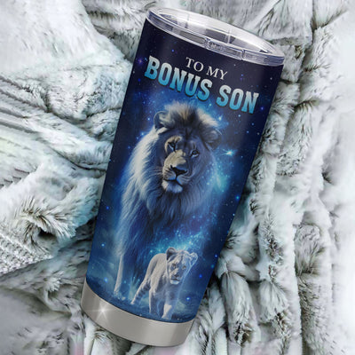 Personalized To My Bonus Son Lion From Stepmom Dad Tumbler Stainless Steel Cup Believe Your Heart Stepson Gift Birthday Graduation Christmas Custom Travel Mug | siriusteestore