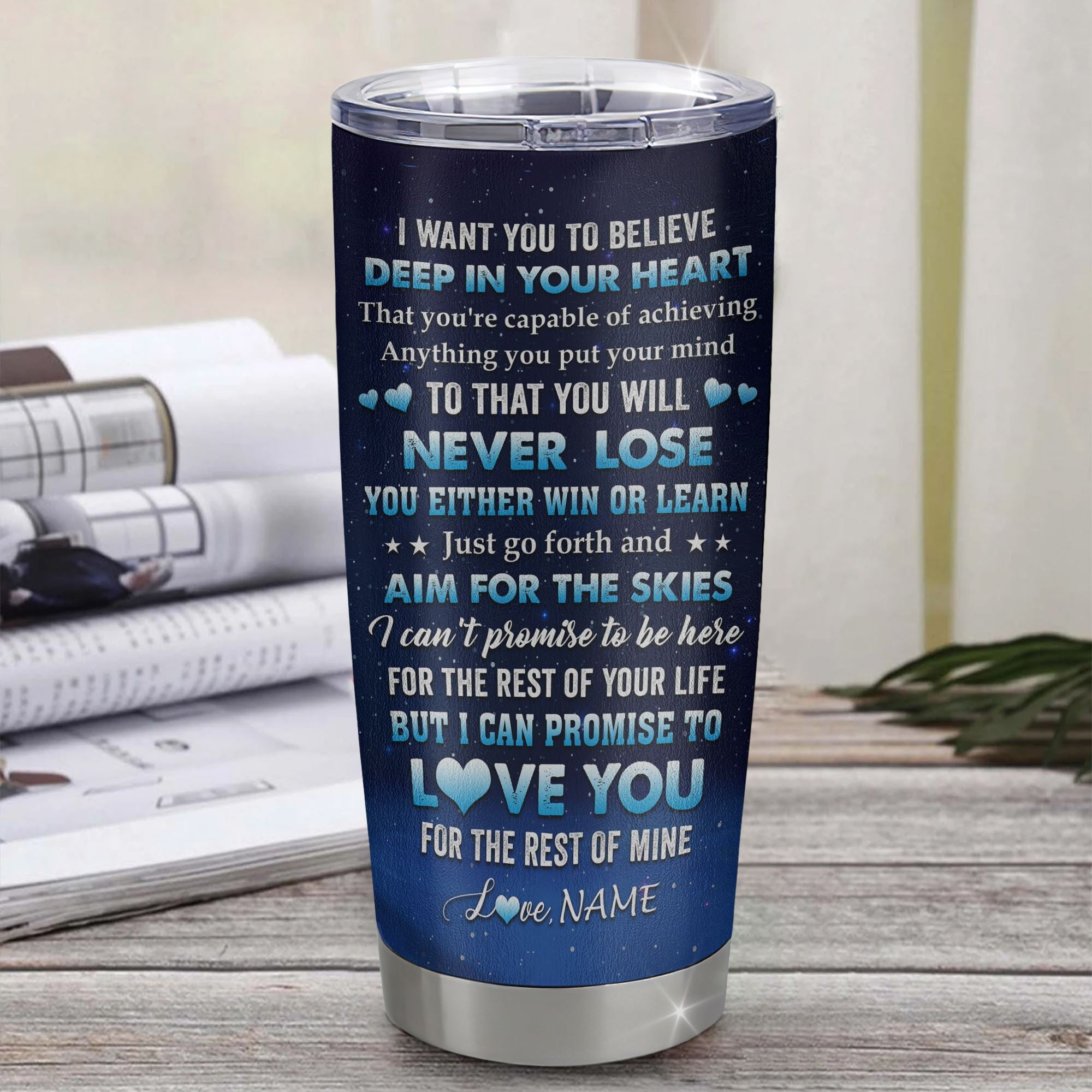 Personalized To My Bonus Son Lion From Stepmom Dad Tumbler Stainless Steel Cup Believe Your Heart Stepson Gift Birthday Graduation Christmas Custom Travel Mug | siriusteestore
