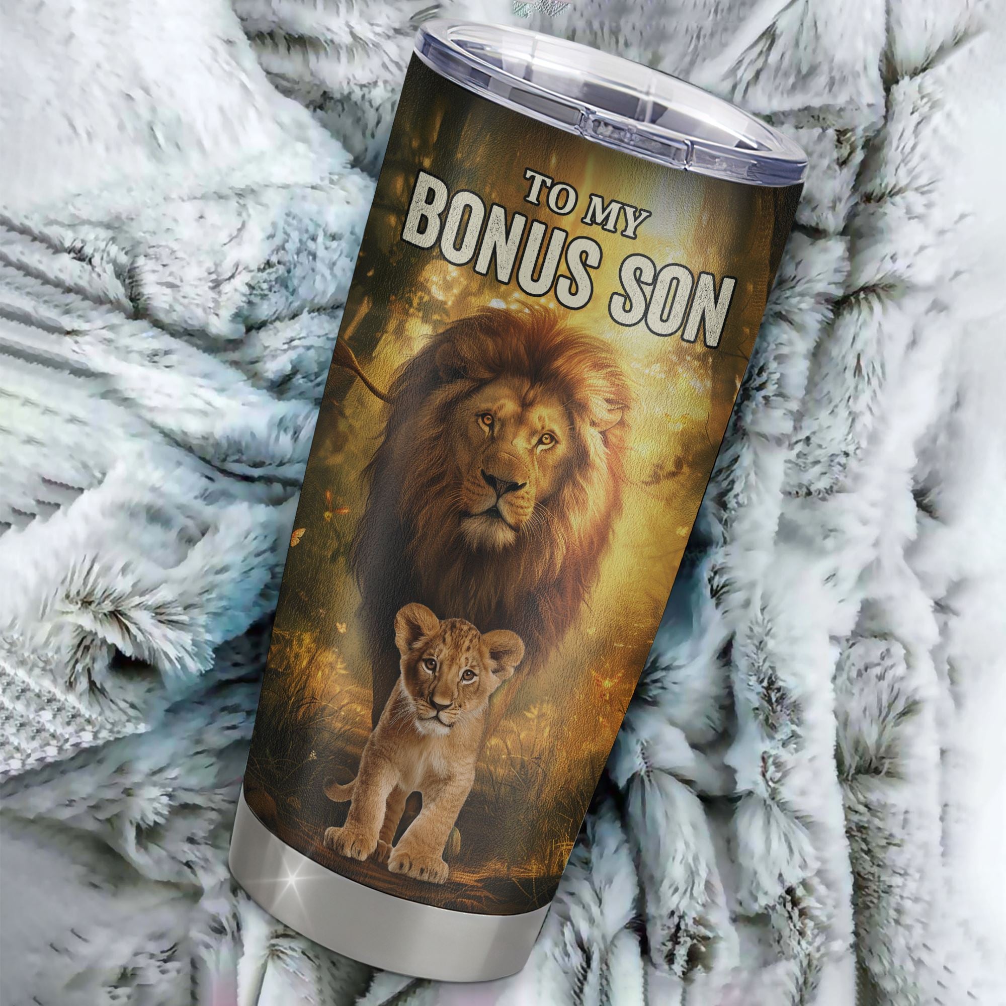 Personalized To My Bonus Son Lion Tumbler From Stepdad Never Forget That I Love You Stepson Birthday Gifts Graduation Christmas Custom Stainless Steel Cup Travel Mug | siriusteestore