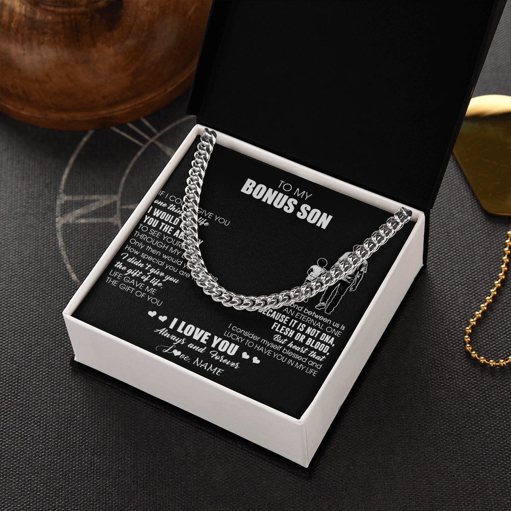 Cuban Link Chain Necklace Stainless Steel | 2 | Personalized To My Bonus Son Necklace From Bonus Dad It Is Not DNA I Love You Stepson Birthday Gifts Meaningful Christmas Customized Gift Box Message Card | siriusteestore