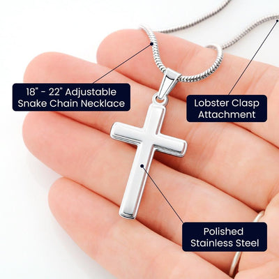 Stainless Cross Necklace Stainless Steel | 4 | Personalized To My Bonus Son Necklace From Step Dad Father Wherever Your Journey Stepson Birthday Gifts Graduation Christmas Customized Gift Box Message Card | siriusteestore