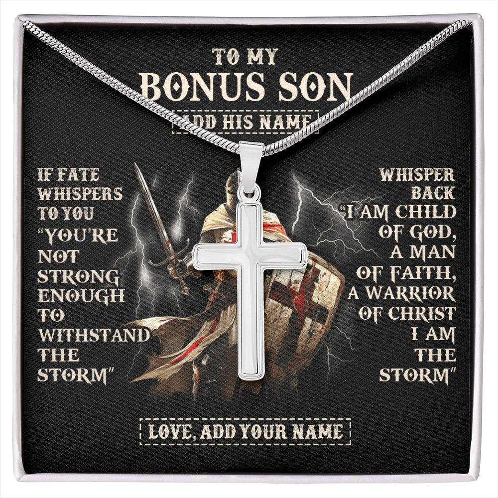 Stainless Cross Necklace Stainless Steel | 1 | Personalized To My Bonus Son Necklace From Stepdad For Men Warrior Knight Templar I Am The Storm Birthday Gifts For Stepson Christmas Gift Box Message Card | https://siriusteestore.