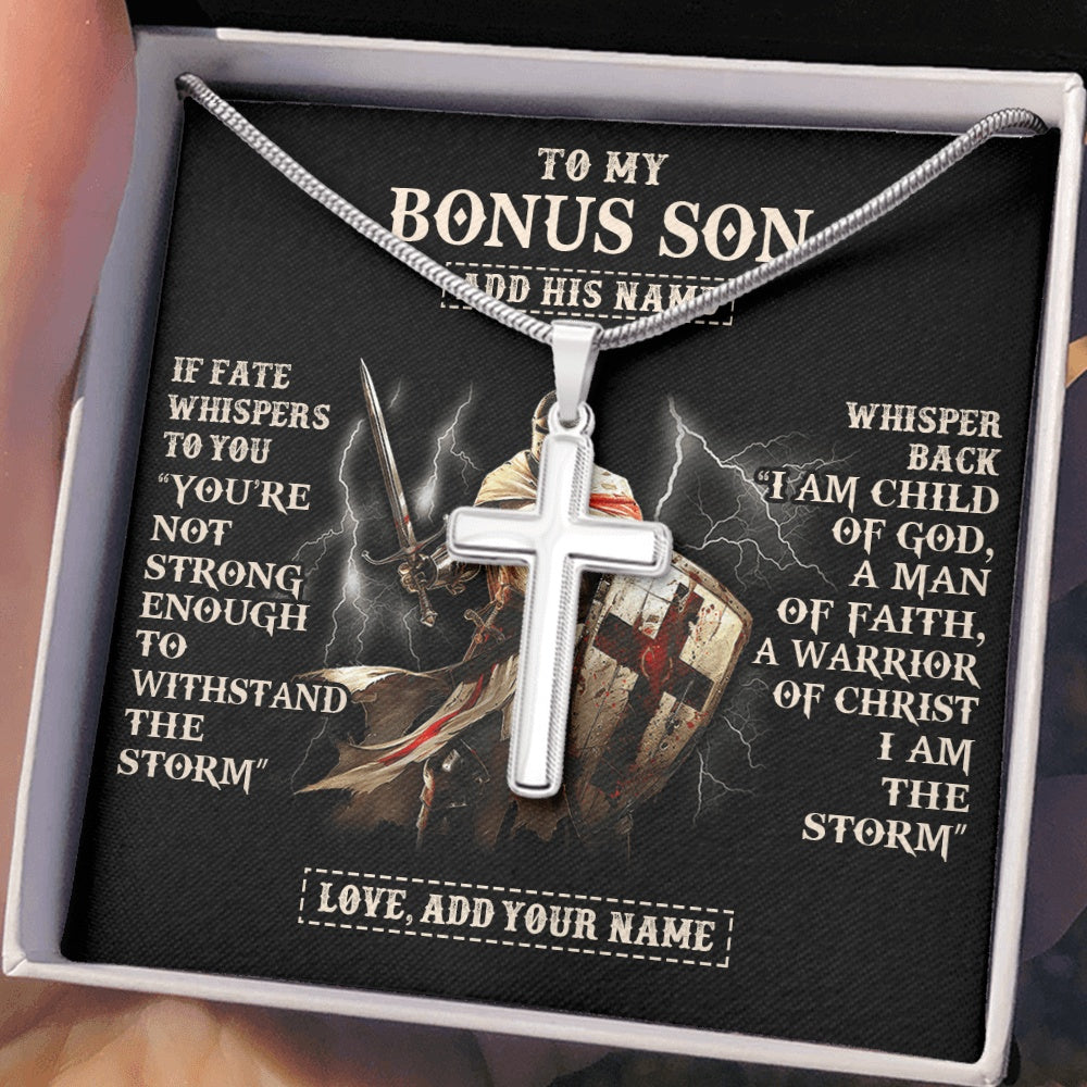 Stainless Cross Necklace Stainless Steel | 2 | Personalized To My Bonus Son Necklace From Stepdad For Men Warrior Knight Templar I Am The Storm Birthday Gifts For Stepson Christmas Gift Box Message Card | https://siriusteestore.