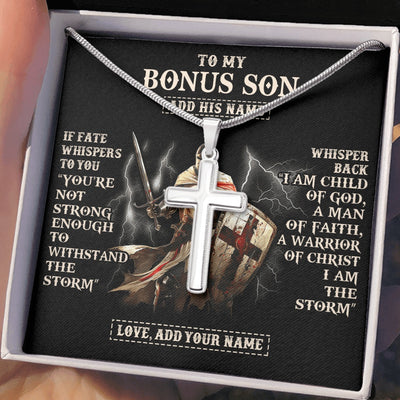 Stainless Cross Necklace Stainless Steel | 2 | Personalized To My Bonus Son Necklace From Stepdad For Men Warrior Knight Templar I Am The Storm Birthday Gifts For Stepson Christmas Gift Box Message Card | https://siriusteestore.