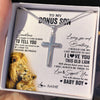 Stainless Cross Necklace Stainless Steel | 2 | Personalized To My Bonus Son Necklace From Stepfather I Love You This Old Lion Stepson Birthday Graduation Christmas Customized Gift Box Message Card | siriusteestore