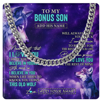 Cuban Link Chain Necklace Stainless Steel | 1 | Personalized To My Bonus Son Necklace From Stepmom Stepdad Wolf Never Forget I Love You Stepson Birthday Gifts Graduation Christmas Gift Box Message Card Shirt & Hoodie | https://siriusteestore.