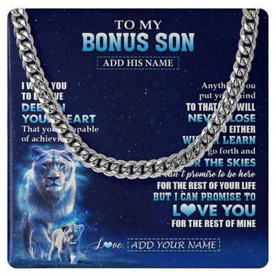 Cuban Link Chain Necklace Stainless Steel | 1 | Personalized To My Bonus Son Necklace From Stepmother Believe Your Heart Stepson Gift Birthday Graduation Christmas Customized Gift Box Message Card | siriusteestore.myshopify