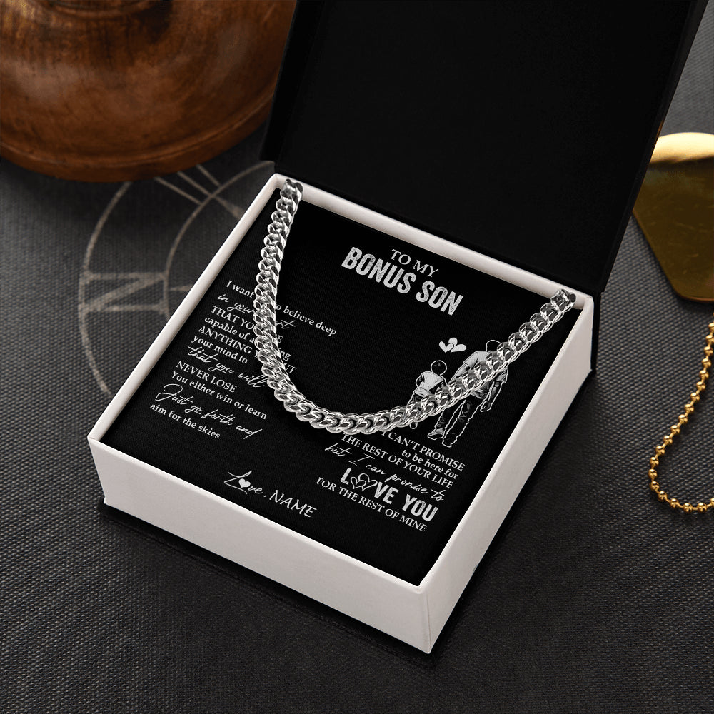 Cuban Link Chain Necklace Stainless Steel | 2 | Personalized To My Bonus Son Necklace You Will Never Lose From Bonus Dad Stepfather Stepson Birthday Gifts Graduation Christmas Gift Box Message Card | siriusteestore