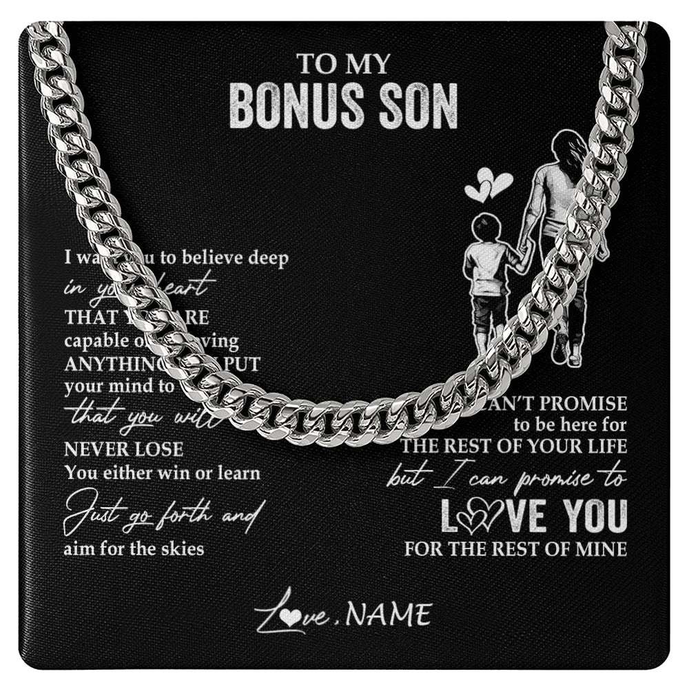 Cuban Link Chain Necklace Stainless Steel | 1 | Personalized To My Bonus Son Necklace You Will Never Lose From Stepmother Stepmom Stepson Birthday Gifts Graduation Christmas Customized Gift Box Message Card | siriusteestore
