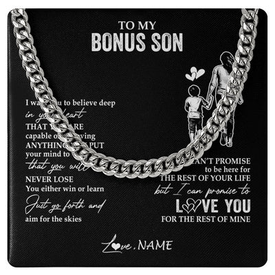 Cuban Link Chain Necklace Stainless Steel | 1 | Personalized To My Bonus Son Necklace You Will Never Lose From Stepmother Stepmom Stepson Birthday Gifts Graduation Christmas Customized Gift Box Message Card | siriusteestore