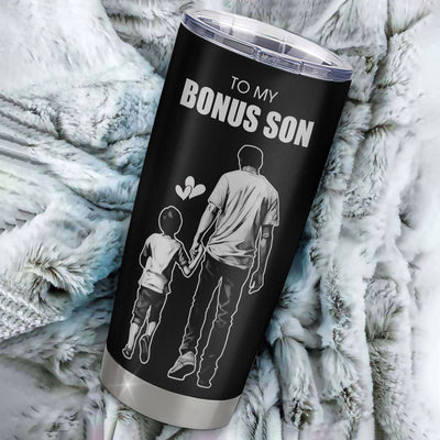Personalized To My Bonus Son Tumbler From Stedad Stainless Steel Cup It Is Not DNA I Love You Stepson Birthday Gifts Graduation Meaningful Christmas Custom Travel Mug | siriusteestore