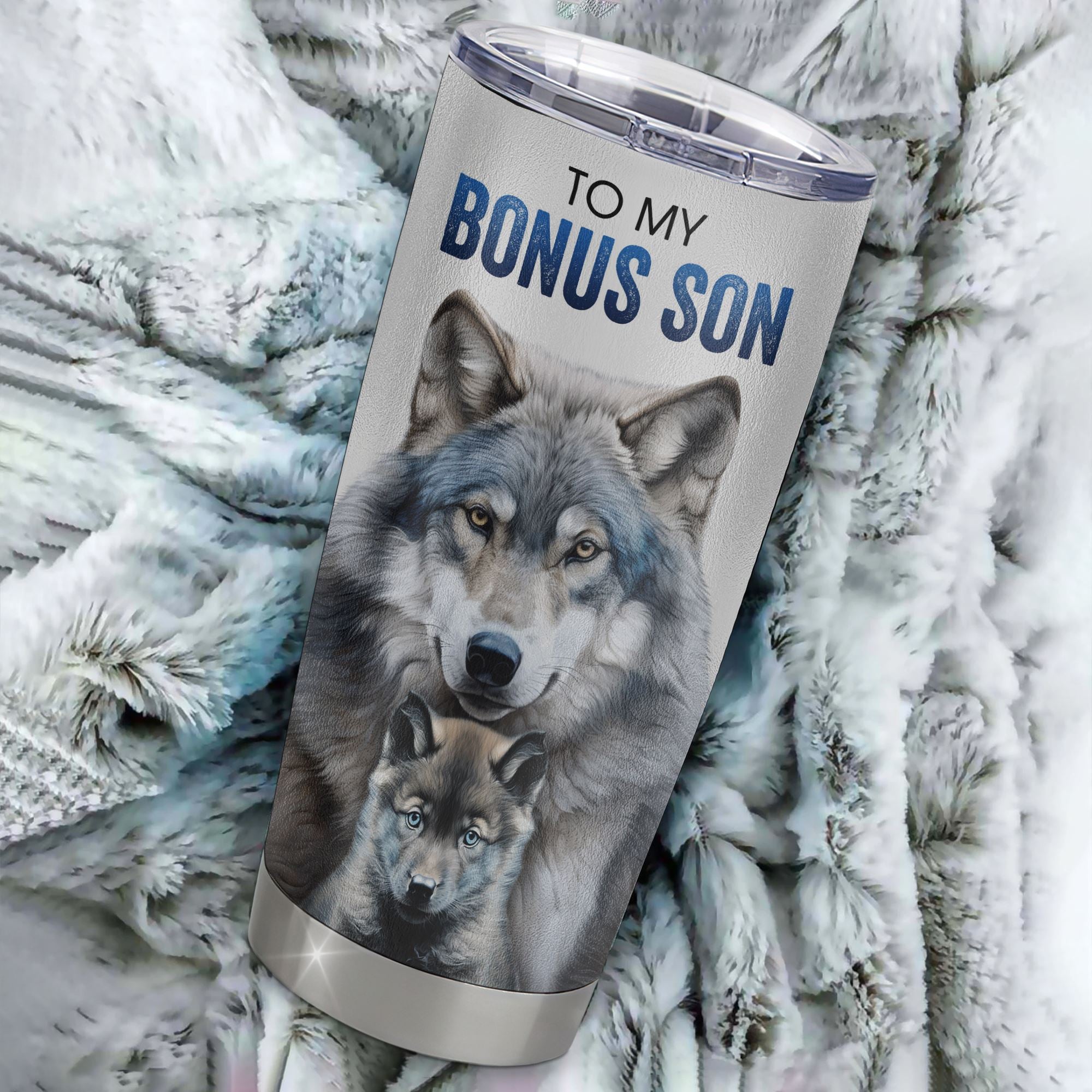 Personalized To My Bonus Son Tumbler From Stepdad Stainless Steel Cup I Close My Eyes For But A Moment Wolf Stepson Birthday Gifts Graduation Christmas Travel Mug | siriusteestore