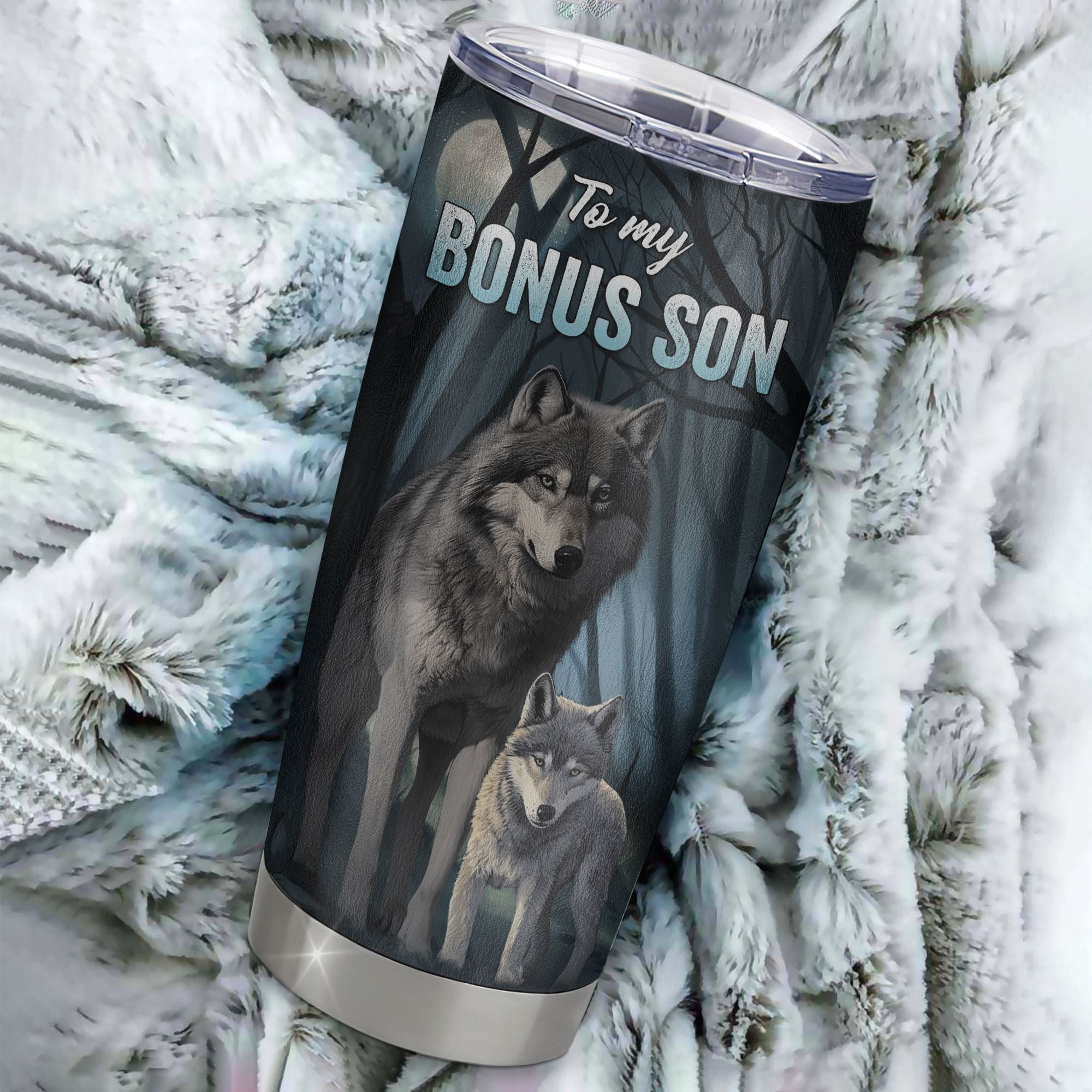 Personalized To My Bonus Son Tumbler From Stepfather Stainless Steel Cup Never Feel That You Are Alone Wolf Stepson Birthday Graduation Christmas Travel Mug | siriusteestore
