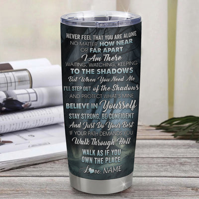 Personalized To My Bonus Son Tumbler From Stepfather Stainless Steel Cup Never Feel That You Are Alone Wolf Stepson Birthday Graduation Christmas Travel Mug | siriusteestore
