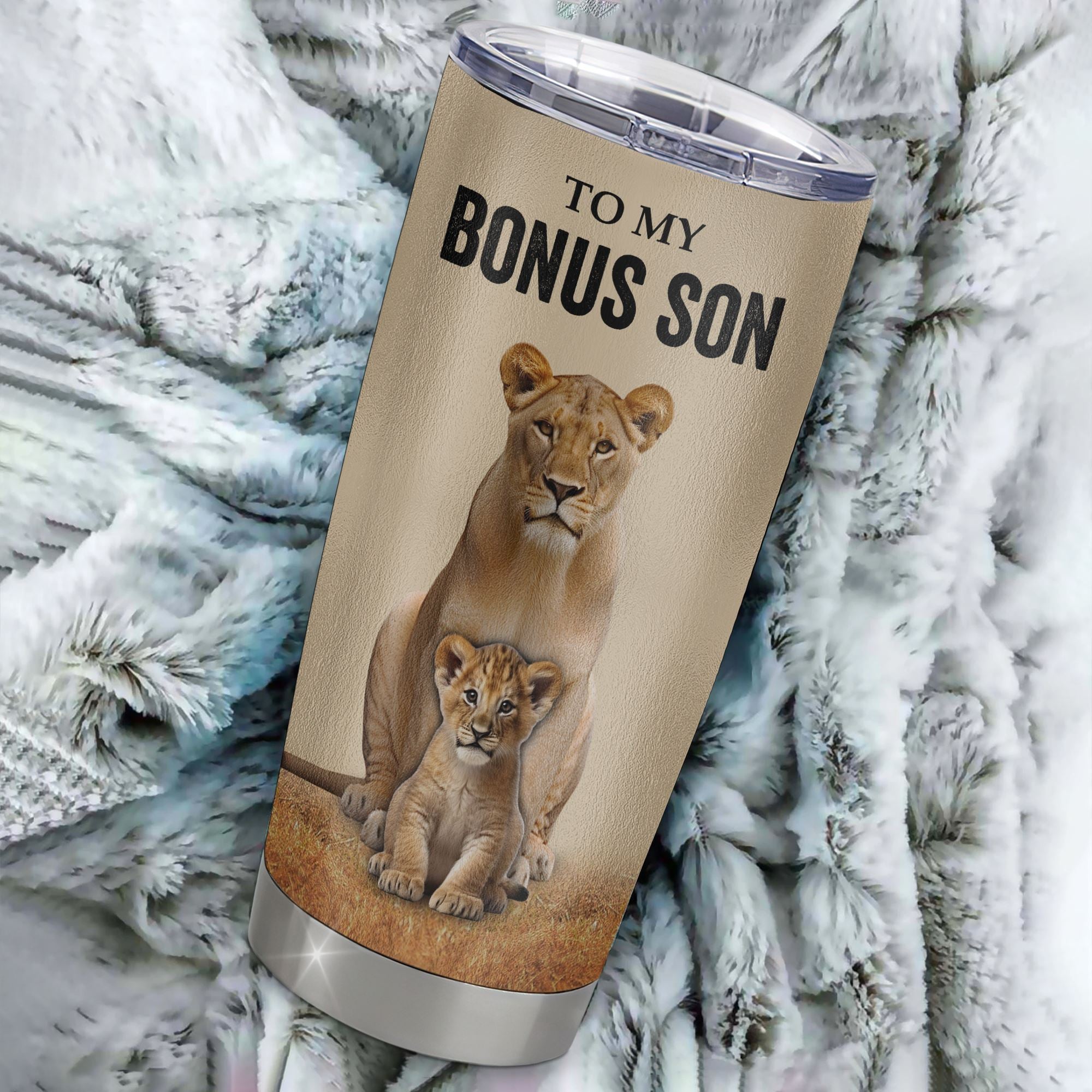 Personalized To My Bonus Son Tumbler From Stepmom Lion Stainless Steel Cup Never Forget That I Love You Stepson Birthday Gifts Graduation Christmas Custom Travel Mug | siriusteestore