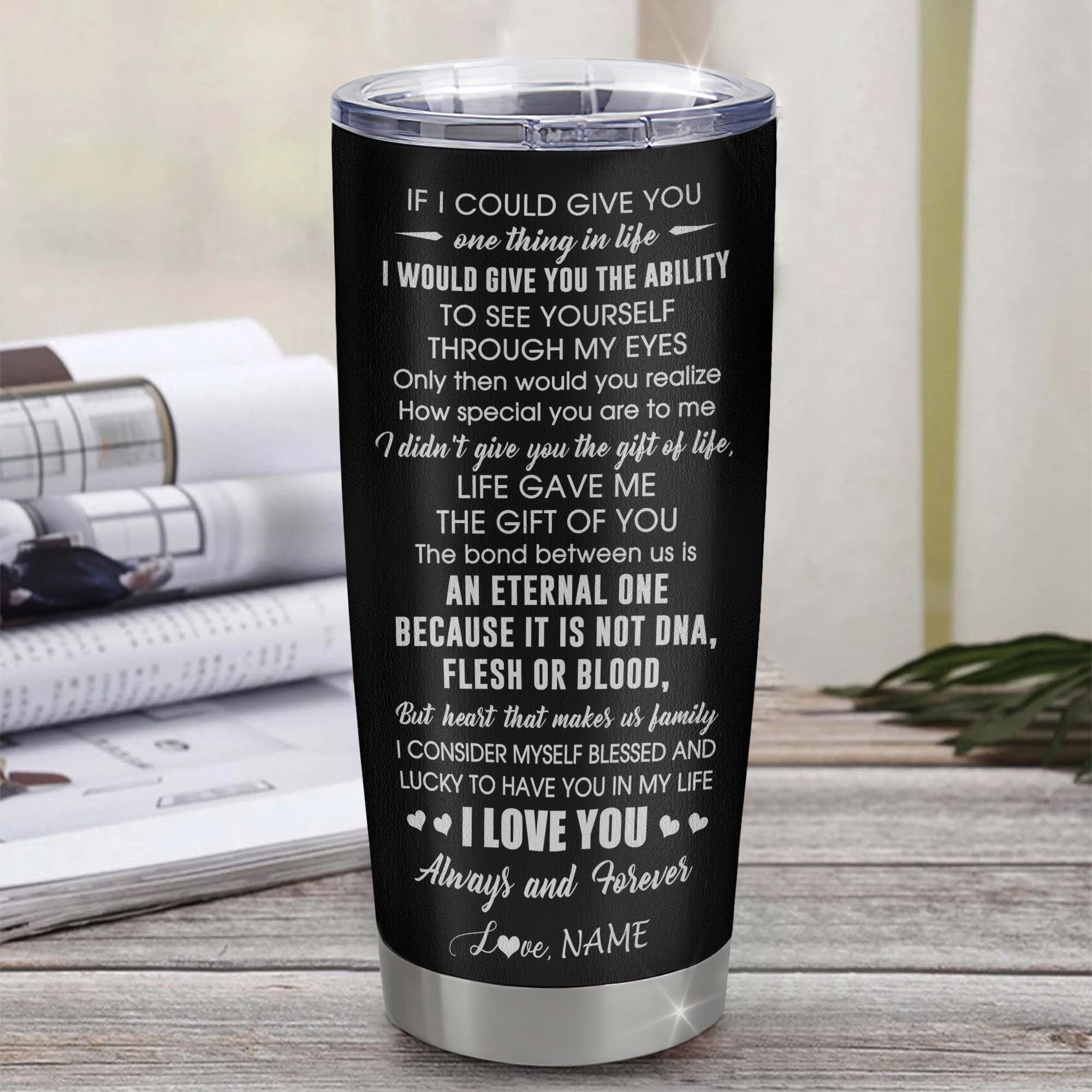 Personalized To My Bonus Son Tumbler From Stepmom Stainless Steel Cup It Is Not DNA I Love You Stepson Birthday Gifts Graduation Meaningful Christmas Custom Travel Mug | siriusteestore