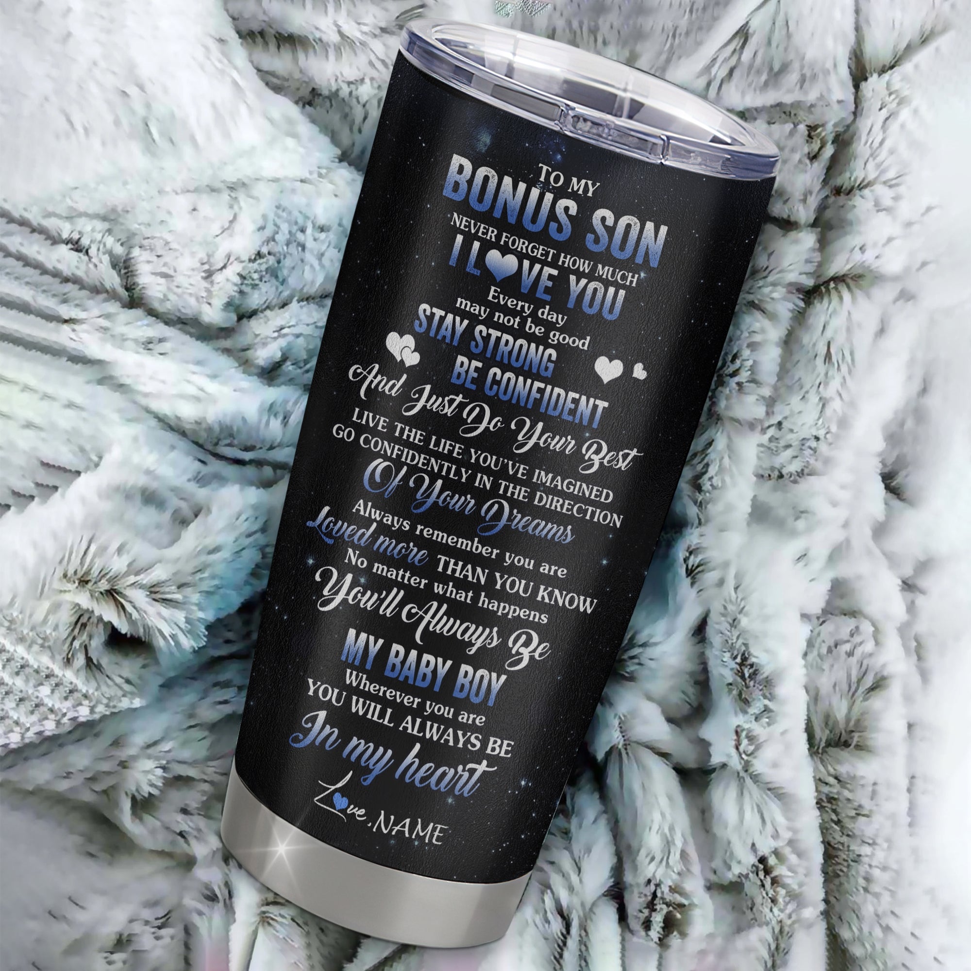 Personalized To My Bonus Son Tumbler From Stepmom Stainless Steel Wolf Never Forget How Much I Love You Stepson Birthday Graduation Christmas Travel Mug | siriusteestore
