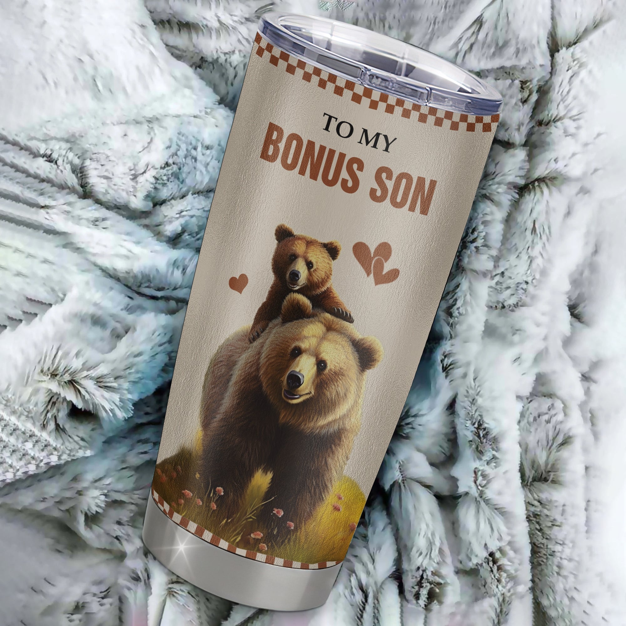 Personalized To My Bonus Son Tumbler From Stepmom Stepdad Stainless Steel Cup This Old Bear Love You Stepson Birthday Gifts Graduation Christmas Custom Travel Mug | siriusteestore