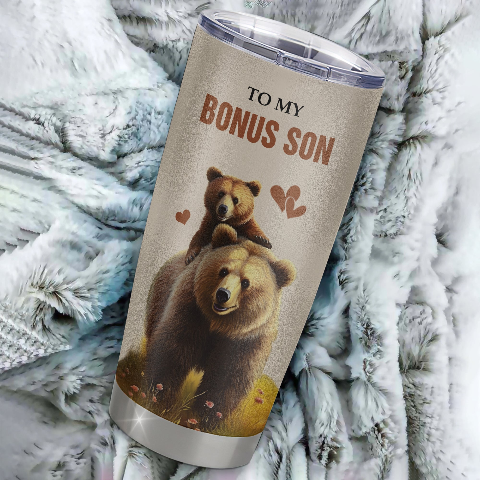 Personalized To My Bonus Son Tumbler From Stepmom Stepdad Stainless Steel Cup This Old Bear Love You Stepson Birthday Gifts Graduation Christmas Custom Travel Mug | siriusteestore