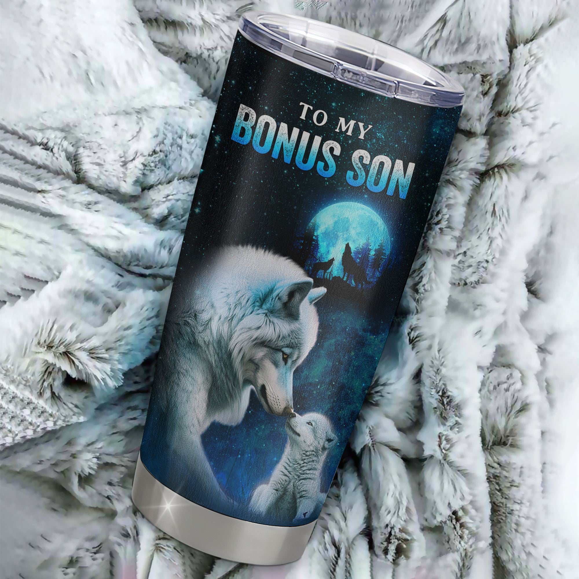 Personalized To My Bonus Son Tumbler From Stepmom Stepdad Stainless Steel Cup This Old Wolf Love Stepson Birthday Gifts Graduation Christmas Custom Travel Mug | siriusteestore