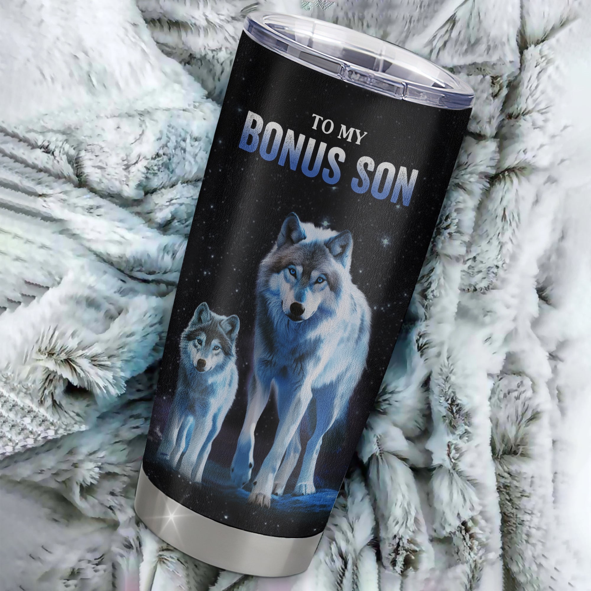 Personalized To My Bonus Son Tumbler From Stepmom Stepdad Stainless Steel Cup Whenever You Feel Wolf Stepson Birthday Gifts Graduation Christmas Custom Travel Mug | siriusteestore