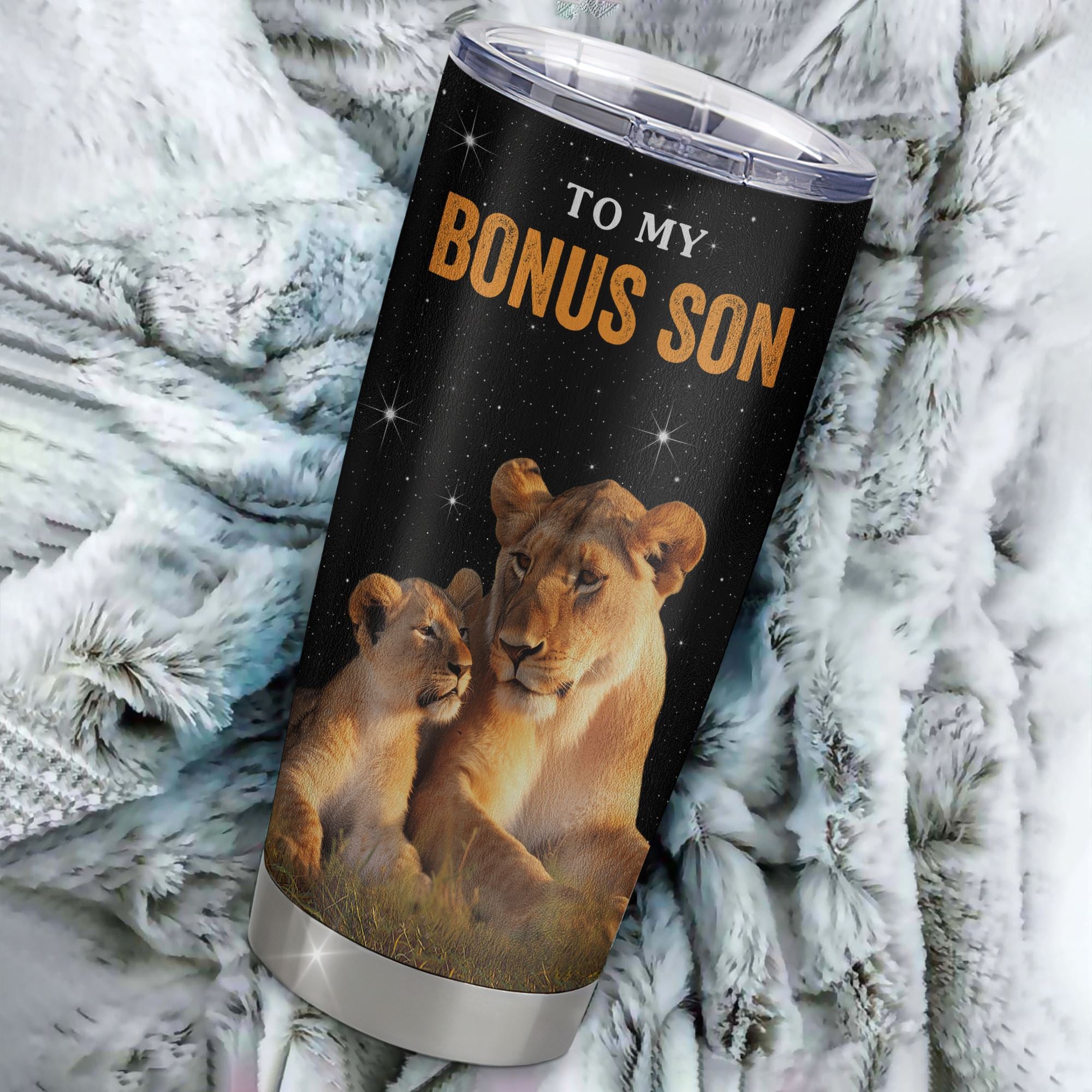 Personalized To My Bonus Son Tumbler From Stepmom Stepmother Live Laugh Love Lion Stepson Birthday Gifts Positive Graduation Christmas Custom Travel Mug | siriusteestore