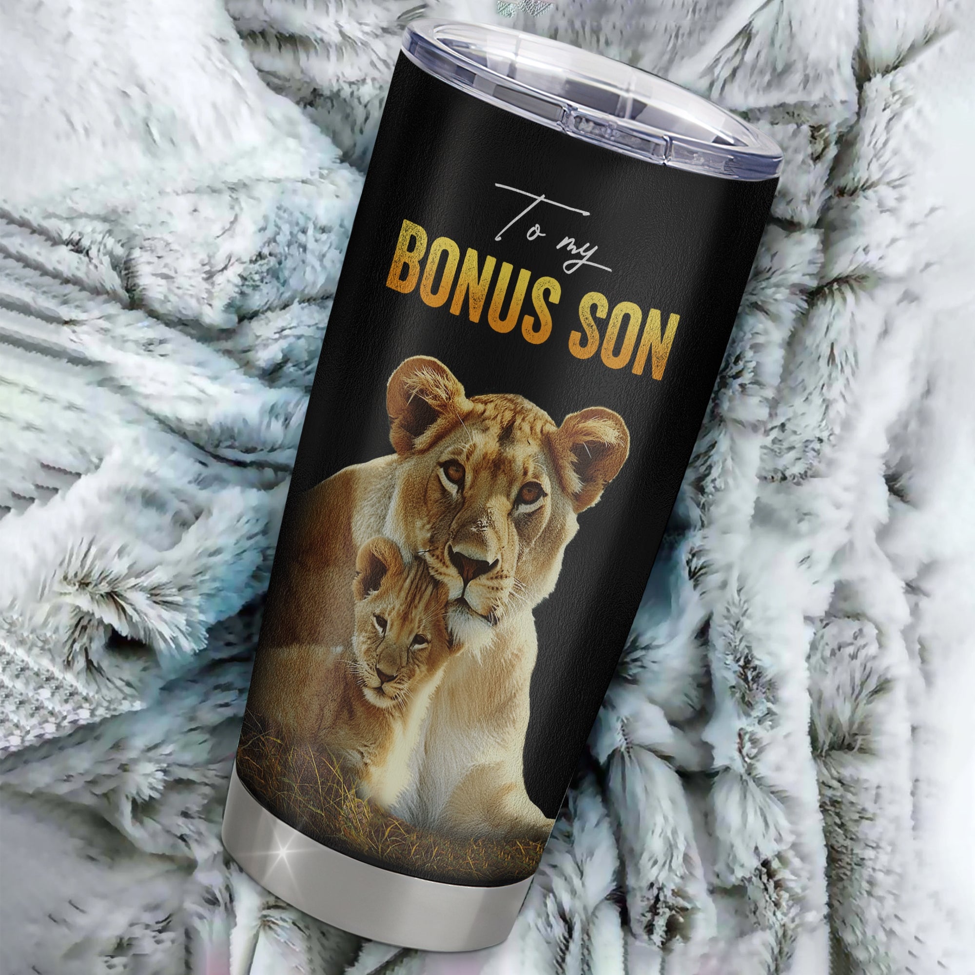 Personalized To My Bonus Son Tumbler From Stepmother Stainless Steel Cup Lion My Only Wish For You Stepson Birthday Graduation Christmas Travel Mug | siriusteestore