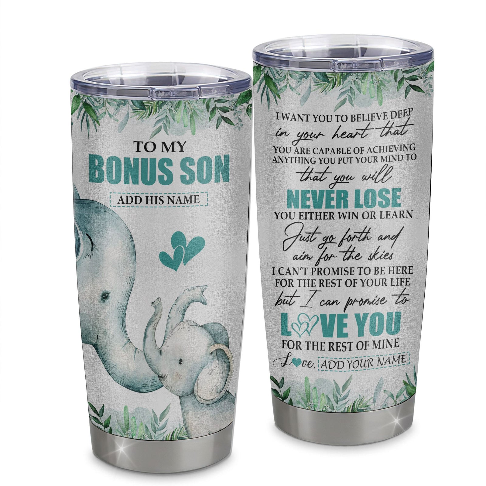 Personalized To My Bonus Son Tumbler From Stepmother Stepdad You Will Never Lose Elephant Stepson Birthday Gifts Graduation Christmas Custom Cup Travel Mug | siriusteestore