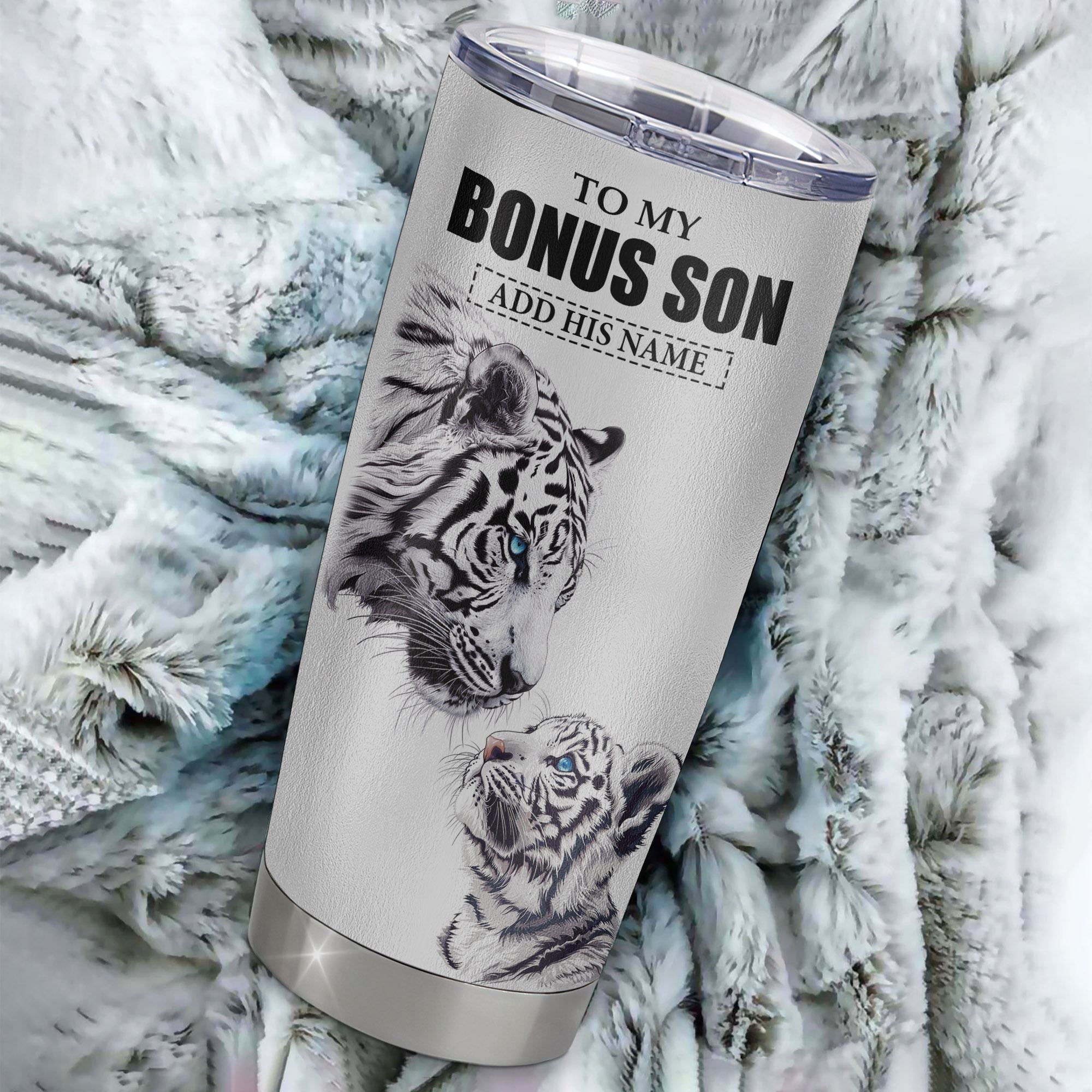 Personalized To My Bonus Son Tumbler From Stepmother Stepdad You Will Never Lose White Tiger Stepson Birthday Gifts Christmas Custom Stainless Steel Cup Travel Mug | siriusteestore