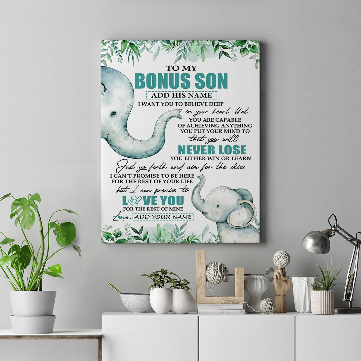 Personalized To My Bonus Son Tumbler From Stepmother You Will Never Lose Elephant Stepson Birthday Gifts Graduation Christmas Custom Wall Art Print Framed Canvas | siriusteestore