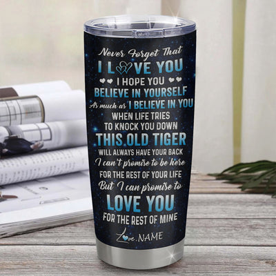 Personalized To My Bonus Son Tumbler Gift From Stepfather Stainless Steel Cup This Old Tiger Love You Stepson Birthday Graduation Christmas Custom Travel Mug | siriusteestore