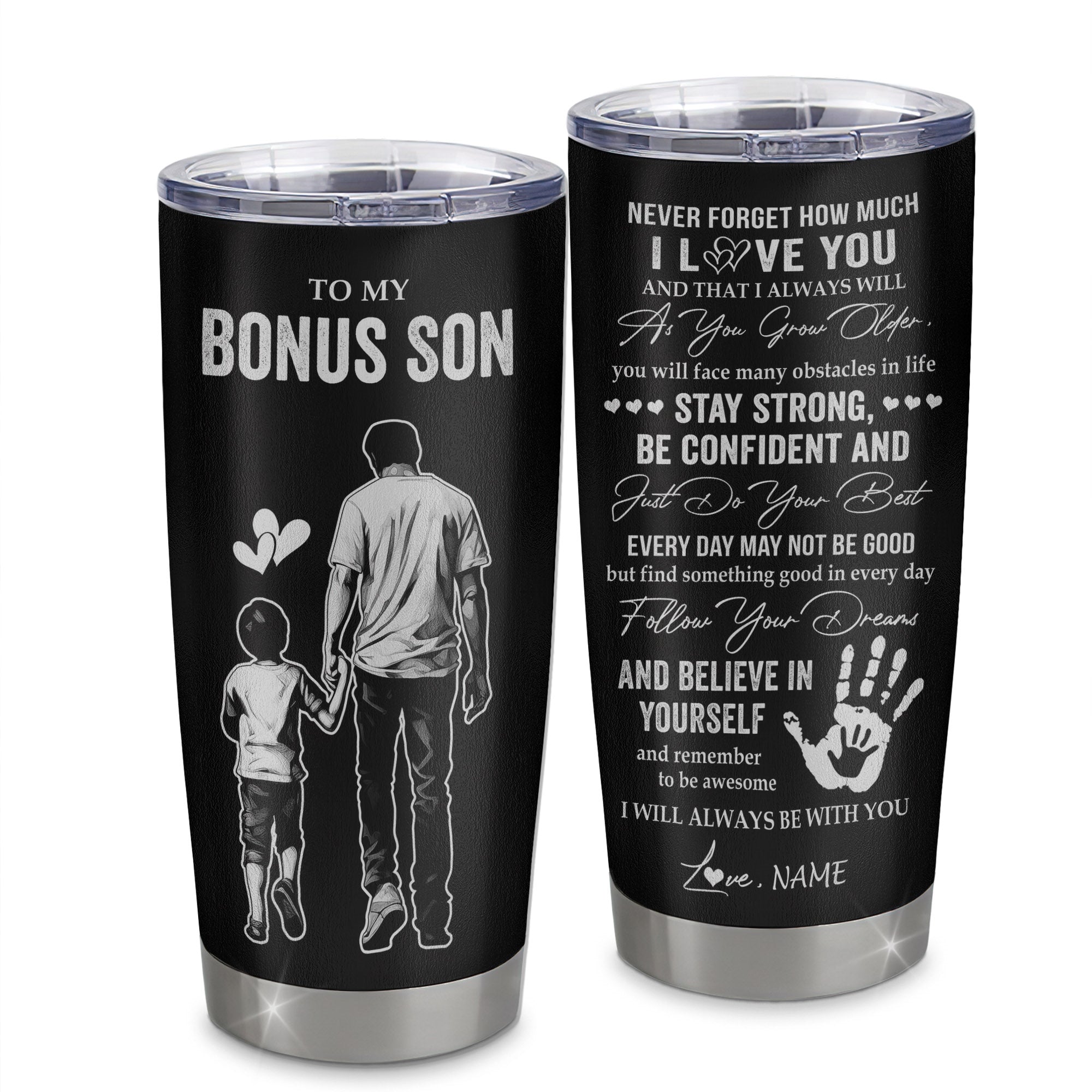 Personalized To My Bonus Son Tumbler Stainless Steel Cup I Love You Forever From Stepdad Stepson Birthday Gifts Christmas Thanksgiving Graduation Custom Travel Mug | siriusteestore