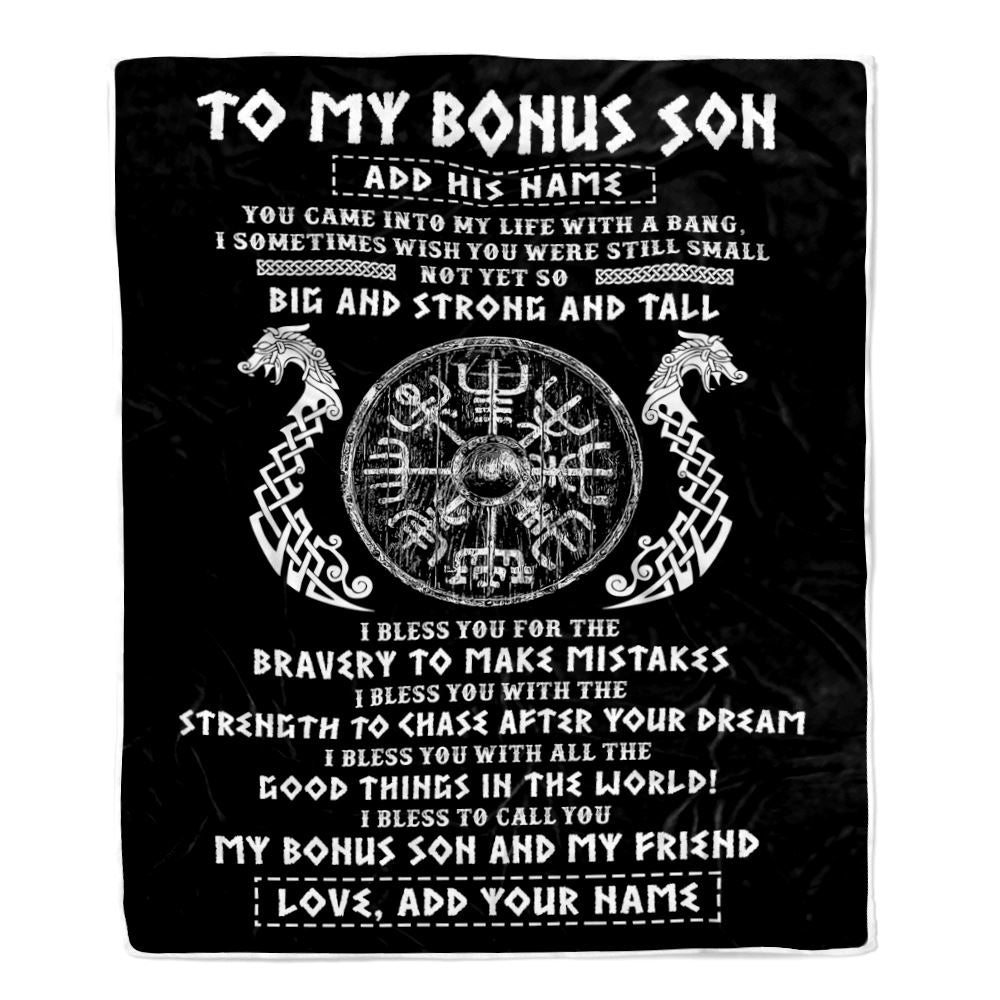 Personalized To My Bonus Son Viking Blanket From Stepdad My Bonus Son And My Friend Scandinavian Stepson Birthday Gifts Christmas Customized Fleece Blanket | siriusteestore