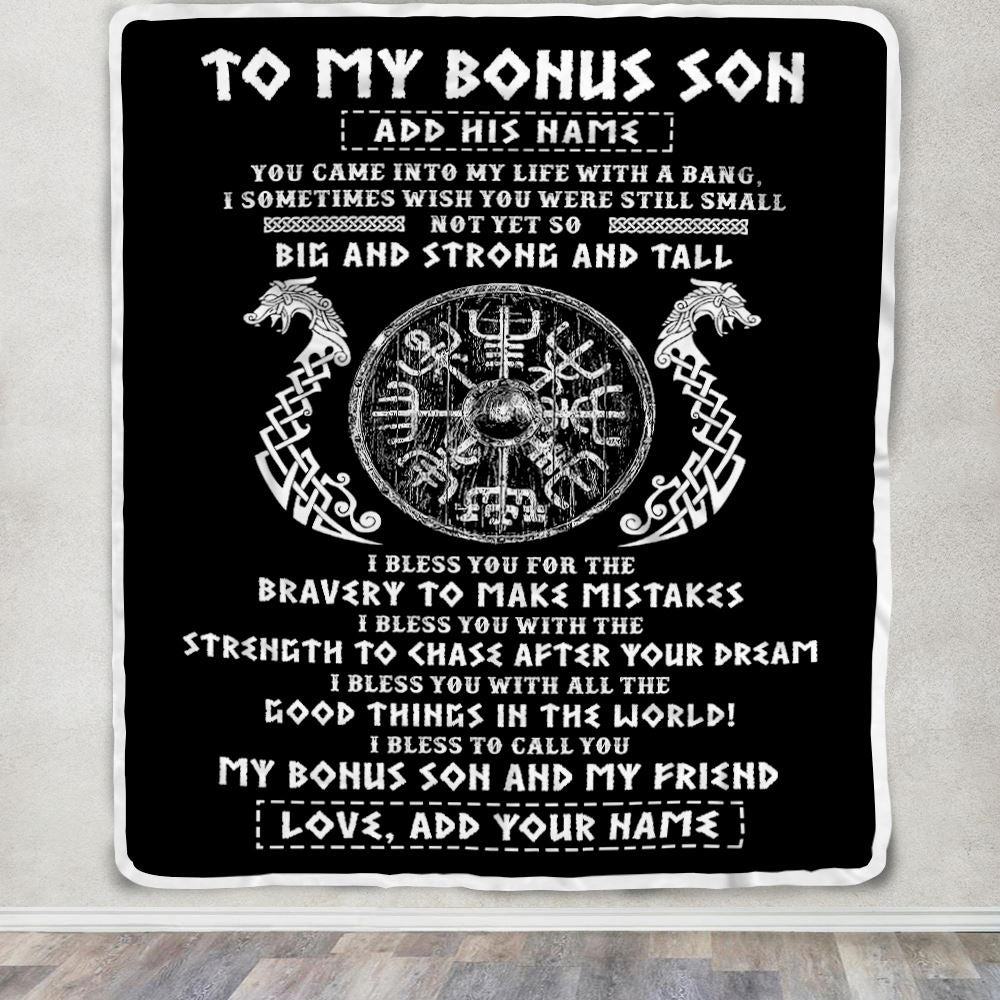 Personalized To My Bonus Son Viking Blanket From Stepdad My Bonus Son And My Friend Scandinavian Stepson Birthday Gifts Christmas Customized Fleece Blanket | siriusteestore