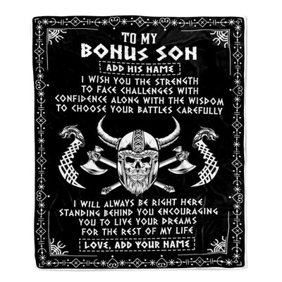 Personalized To My Bonus Son Viking Blanket From Stepmother Stepdad I Wish You The Strength Scandinavian Norse Runes Viking For Men Birthday Fleece Blanket | siriusteestore