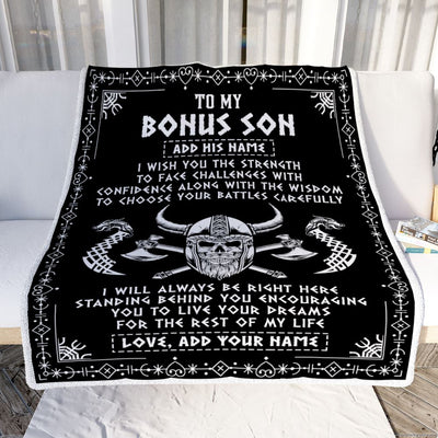 Personalized To My Bonus Son Viking Blanket From Stepmother Stepdad I Wish You The Strength Scandinavian Norse Runes Viking For Men Birthday Fleece Blanket | siriusteestore