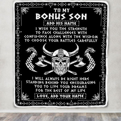 Personalized To My Bonus Son Viking Blanket From Stepmother Stepdad I Wish You The Strength Scandinavian Norse Runes Viking For Men Birthday Fleece Blanket | siriusteestore