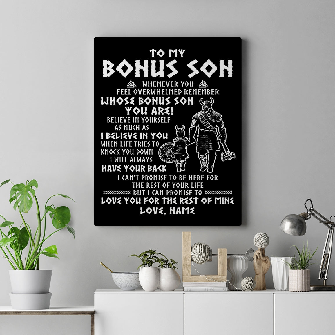 Personalized To My Bonus Son Viking Canvas From Stepdad Whenever You Feel Overwhelmed Stepson Birthday Gifts Graduation Christmas Custom Wall Art Print Framed Canvas | siriusteestore
