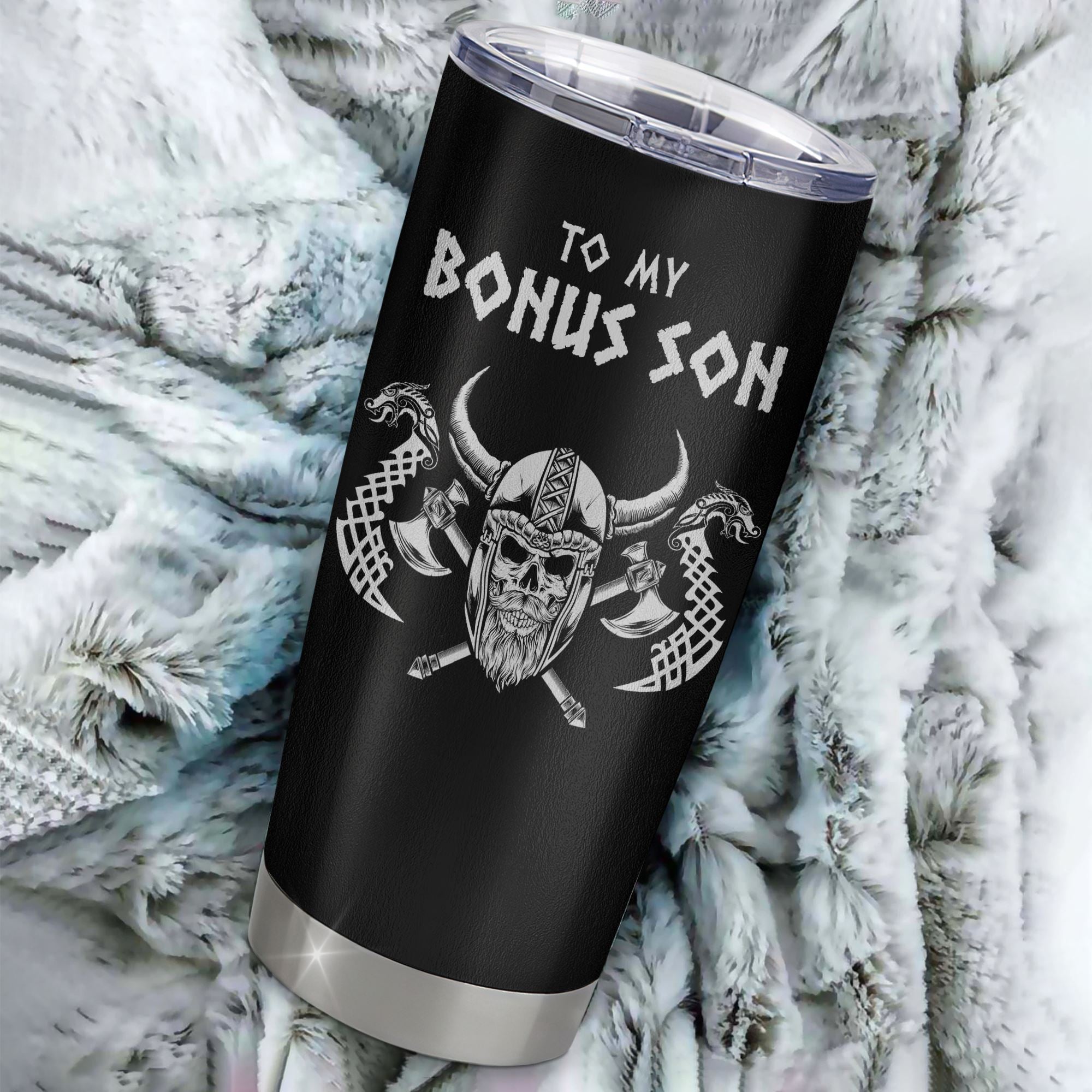 Personalized To My Bonus Son Viking Tumbler From Stepmother Stepdad I Wish You The Strength Scandinavian Norse Runes Viking For Men Birthday Christmas Custom Travel Mug | siriusteestore