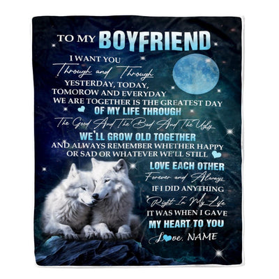 Personalized To My Boyfriend Blanket From Girlfriend I Want You Wolf Boyfriend Birthday Gifts Anniversary Valentines Day Christmas Customized Fleece Blanket | siriusteestore