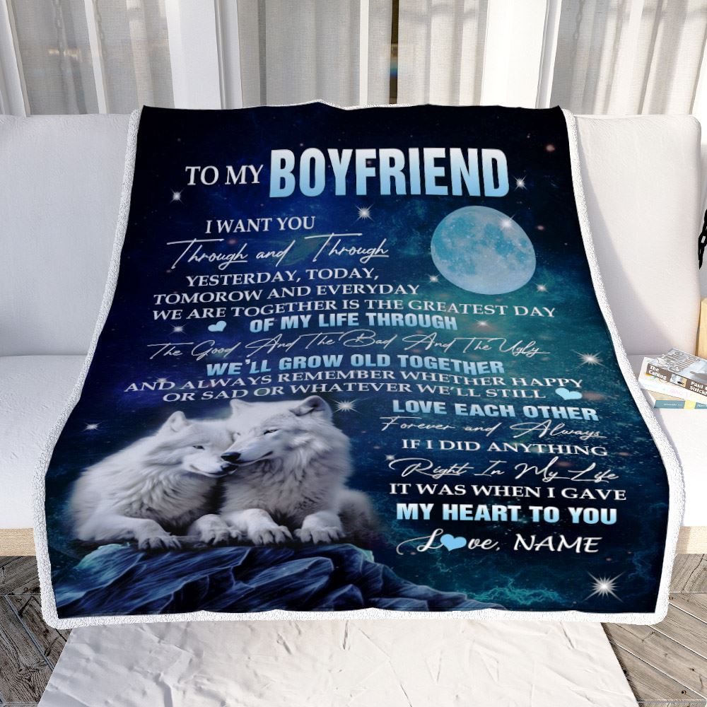 Personalized To My Boyfriend Blanket From Girlfriend I Want You Wolf Boyfriend Birthday Gifts Anniversary Valentines Day Christmas Customized Fleece Blanket | siriusteestore
