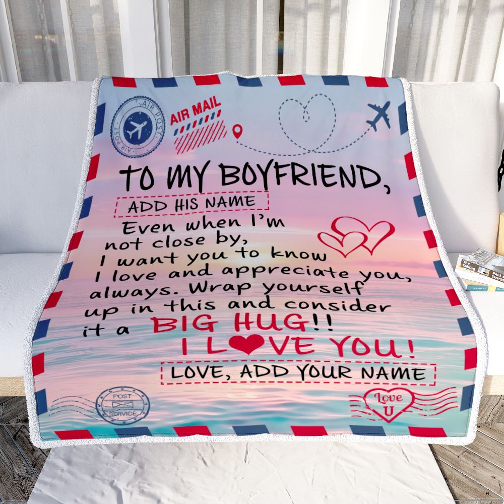 Personalized To My Boyfriend Blanket From Girlfriend Letter Mail To Boyfriend For Him Gifts Happy Birthday Gifts Valentines Day Christmas Fleece Throw Blanket | siriusteestore